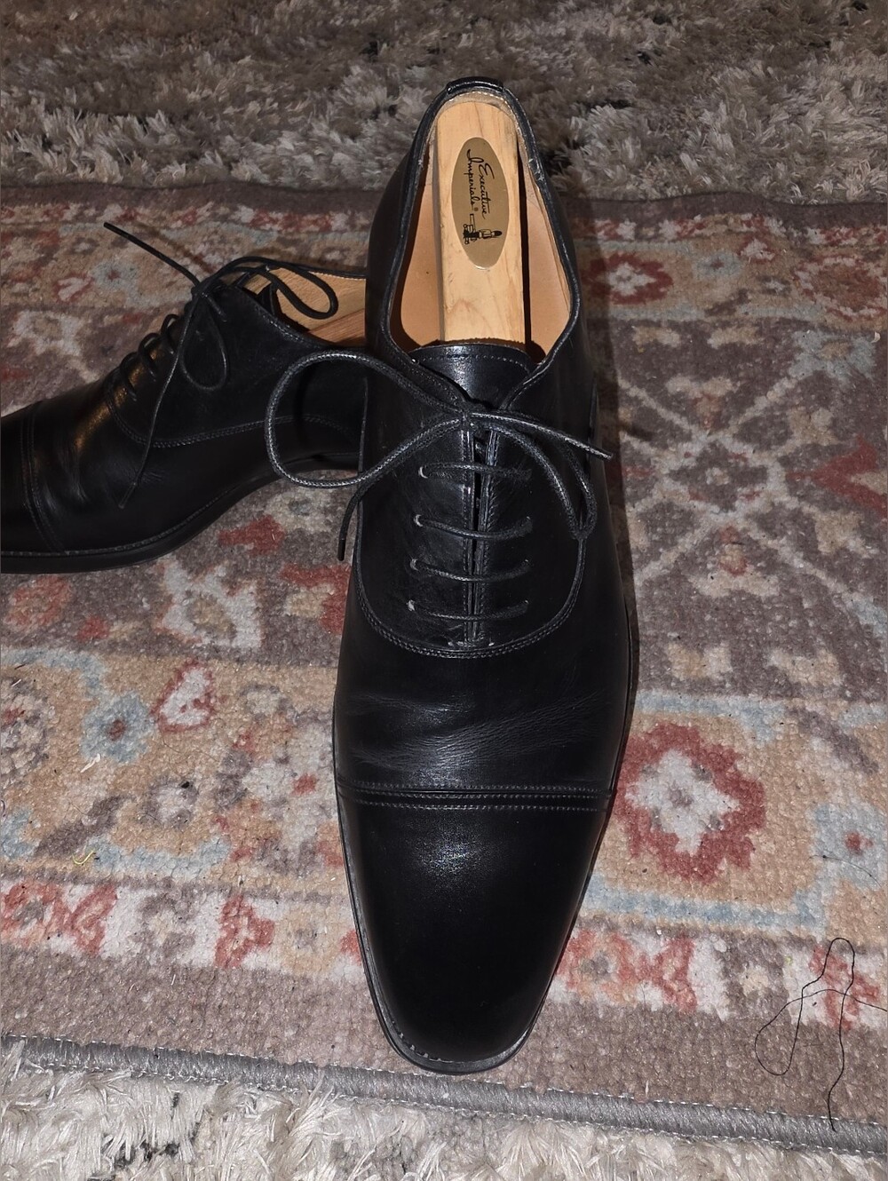 SANTONI Gorgeous Black Leather Dress Balmoral Oxfords Size 8D NICE!!